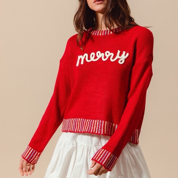 SO ME Merry Lettering Embroidered Christmas Sweater - Picture 8 of 12